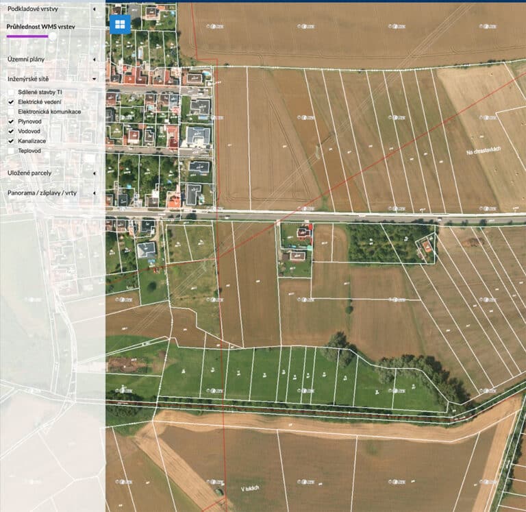 mapová aplikace Najdi pozemek – různé filtry